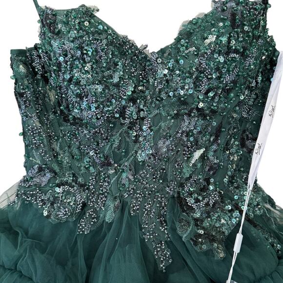 Mac Duggal 20645 Embellished Tulle Mini‎ Dress Hunter Green Size 2 NWT - Picture 6 of 10